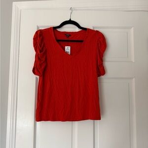 Express Red Ruched Sleeve Blouse